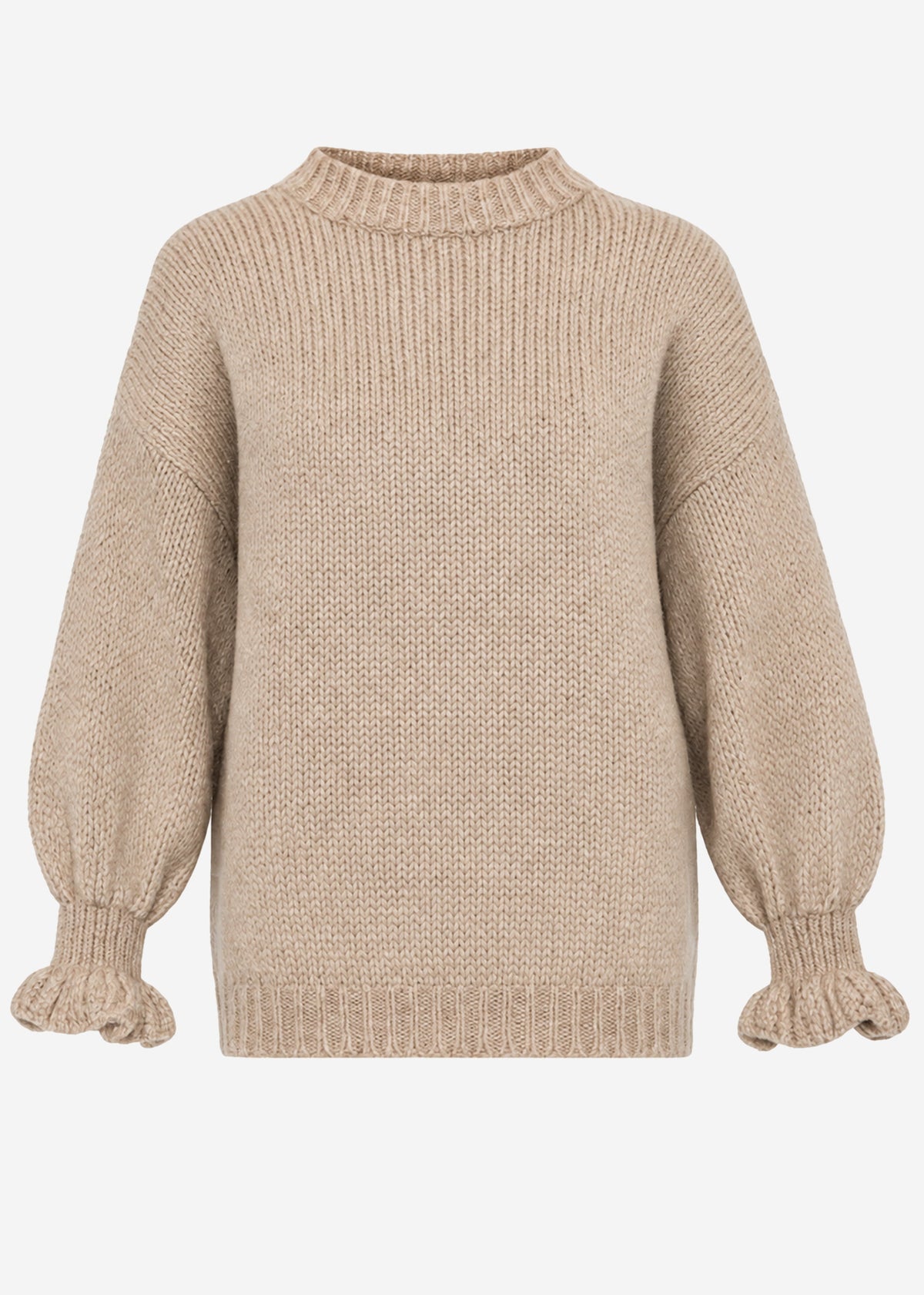 Knit jumper with ruffle sleeves - beige