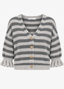 Gestreifter Cardigan mit 3/4-Ärmeln - grau