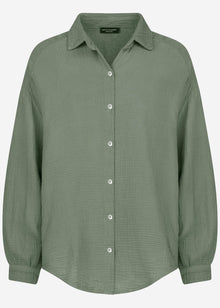 Musselin Bluse oversize, kurz - salbeigrün