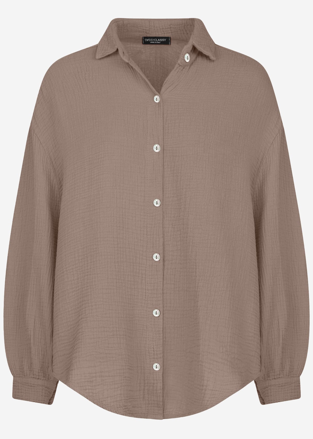 Musselin Bluse oversize, kurz, taupe