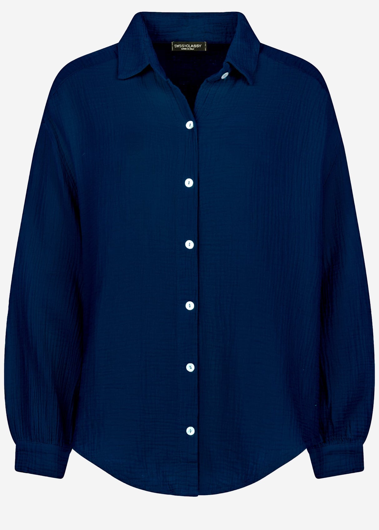 Musselin Bluse oversize, kurz, dunkelblau