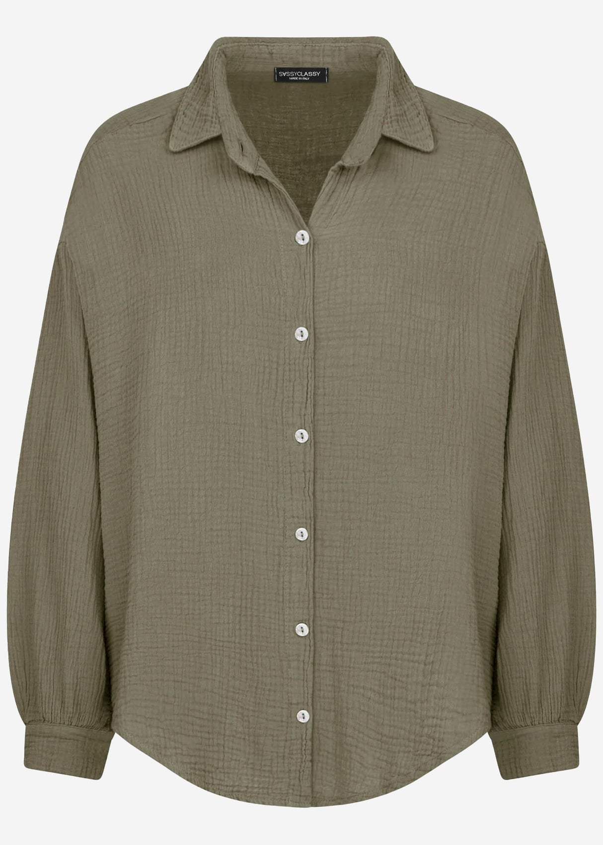 Musselin Bluse oversize, kurz - khaki