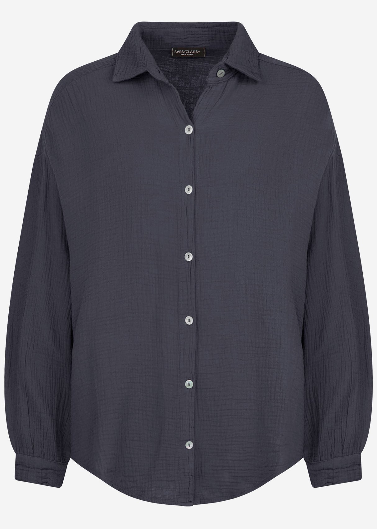 Musselin Bluse oversize, kurz, dunkelgrau