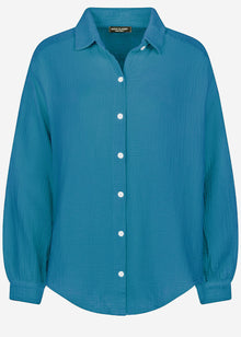 Musselin Bluse oversize, kurz - petrolblau