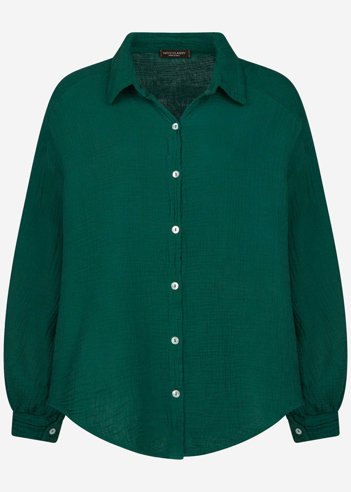 Musselin Bluse oversize, kurz, dunkelgrün