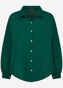 Musselin Bluse oversize, kurz - dunkelgrün