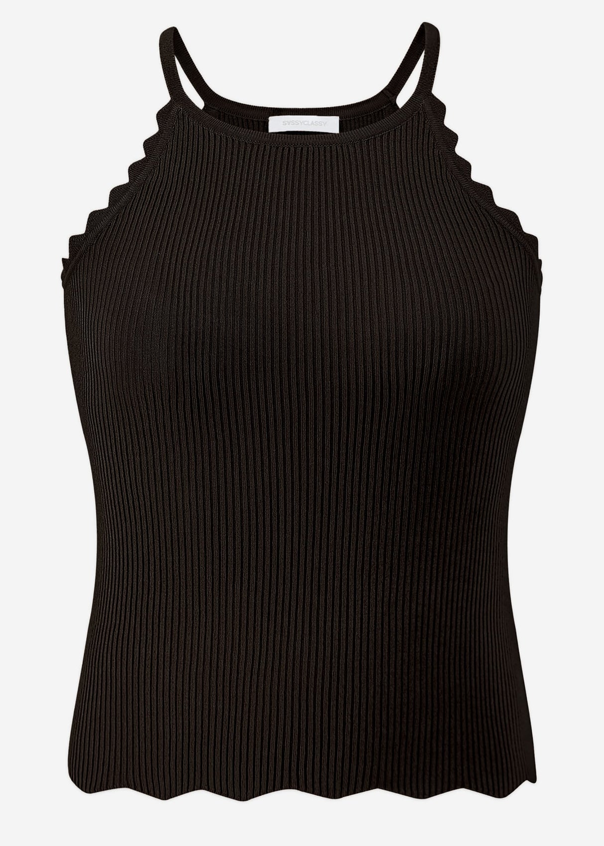 Knit top with scalloped edge, black