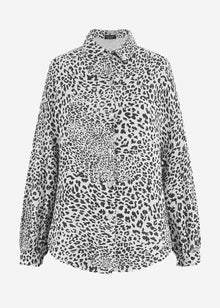 Musselin Bluse oversize, kurz, mit Leo-Print - hellbeige