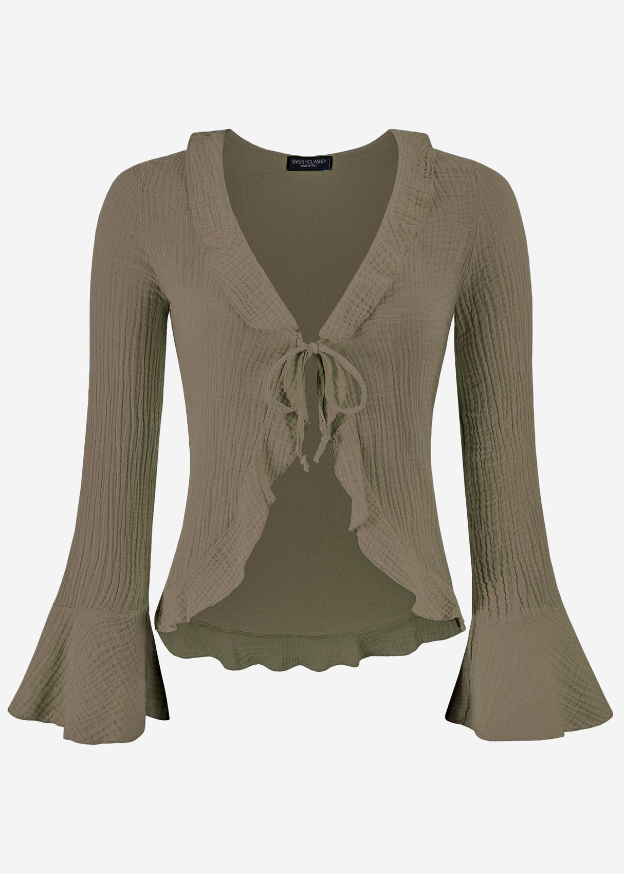 Muslin cardigan with flounces, khaki