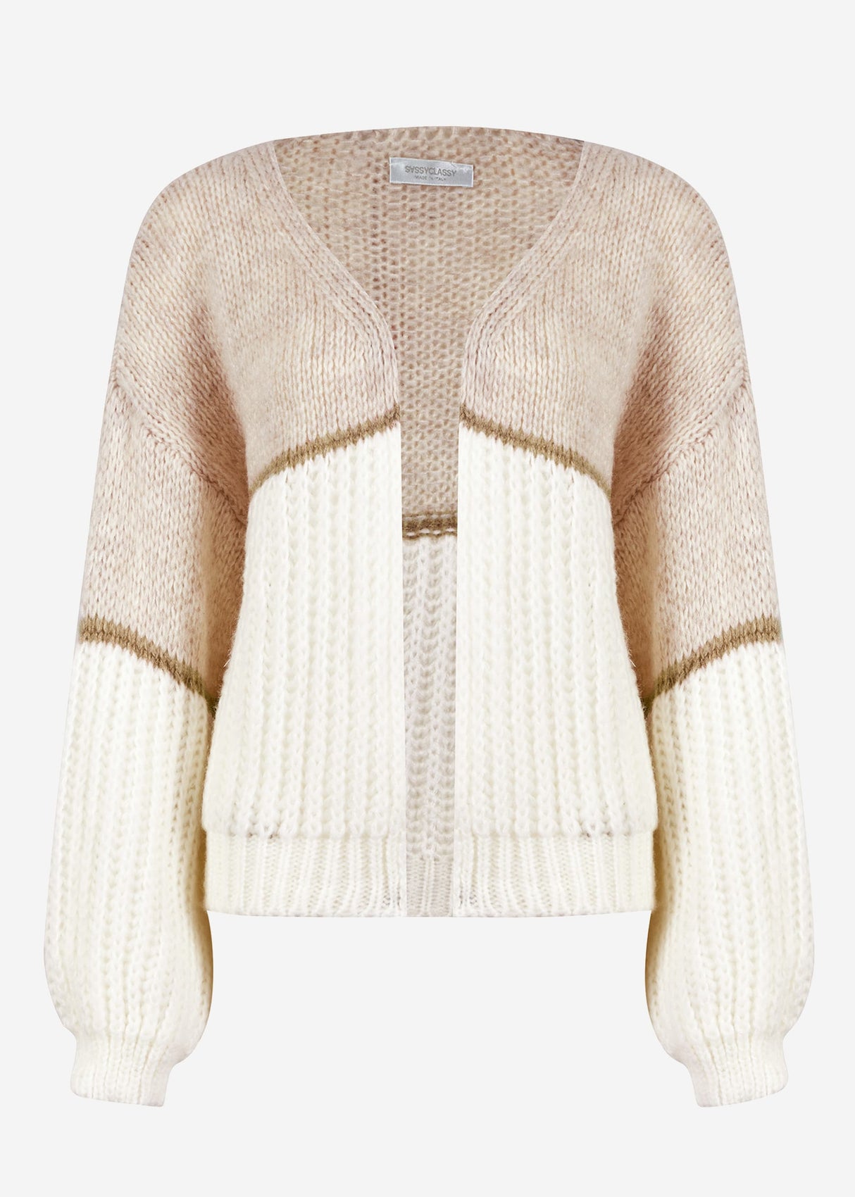 Lose fallender Cardigan - beige-camel-offwhite