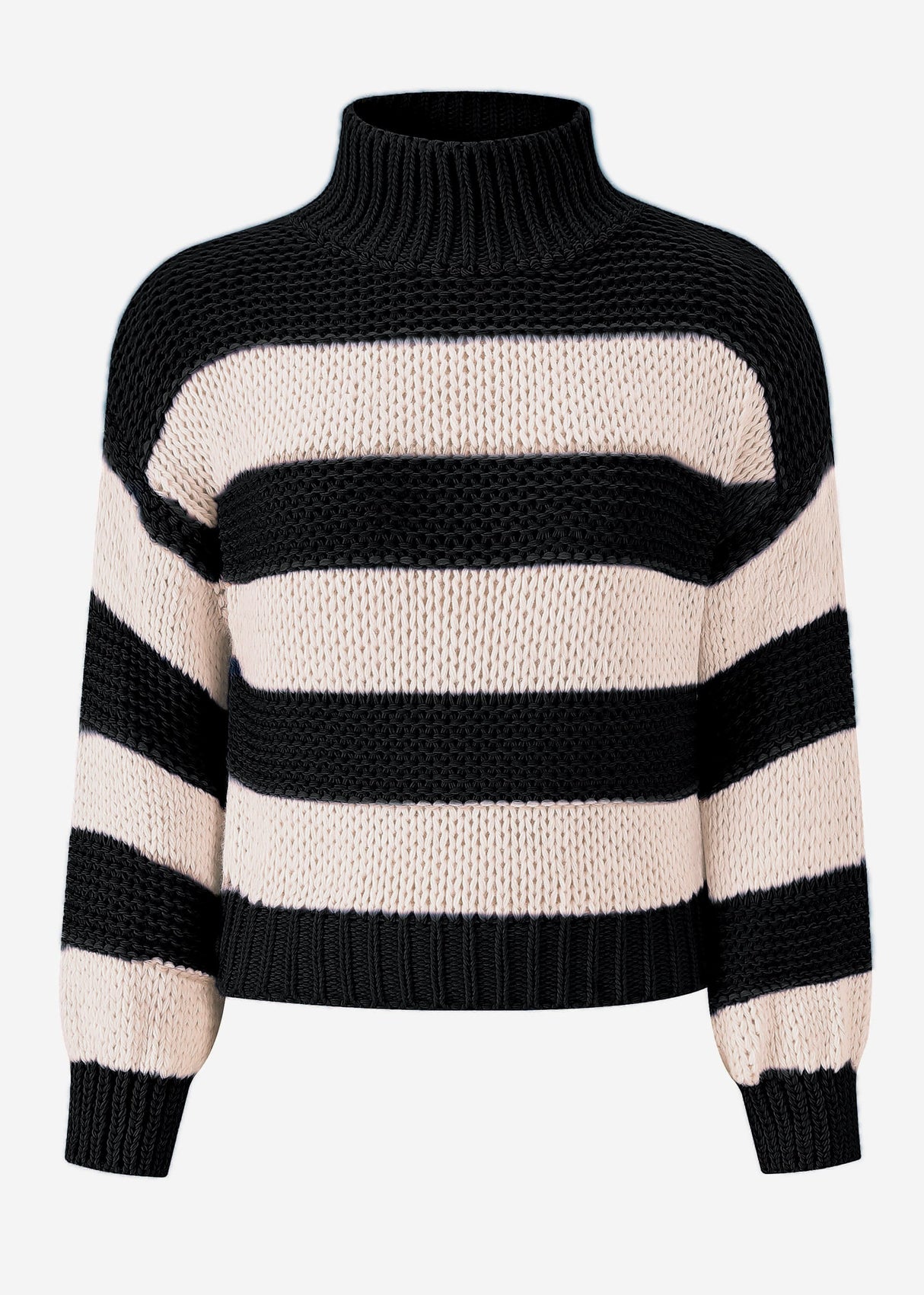 Turtleneck sweater with stripes - black-beige