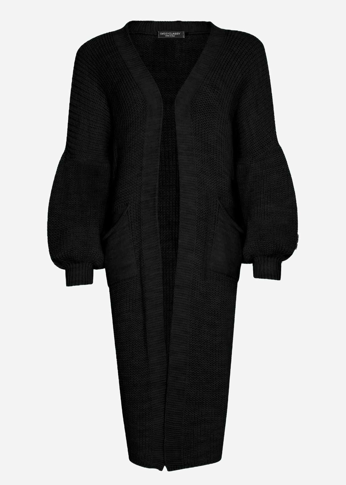 Long super soft cardigan with pockets - black