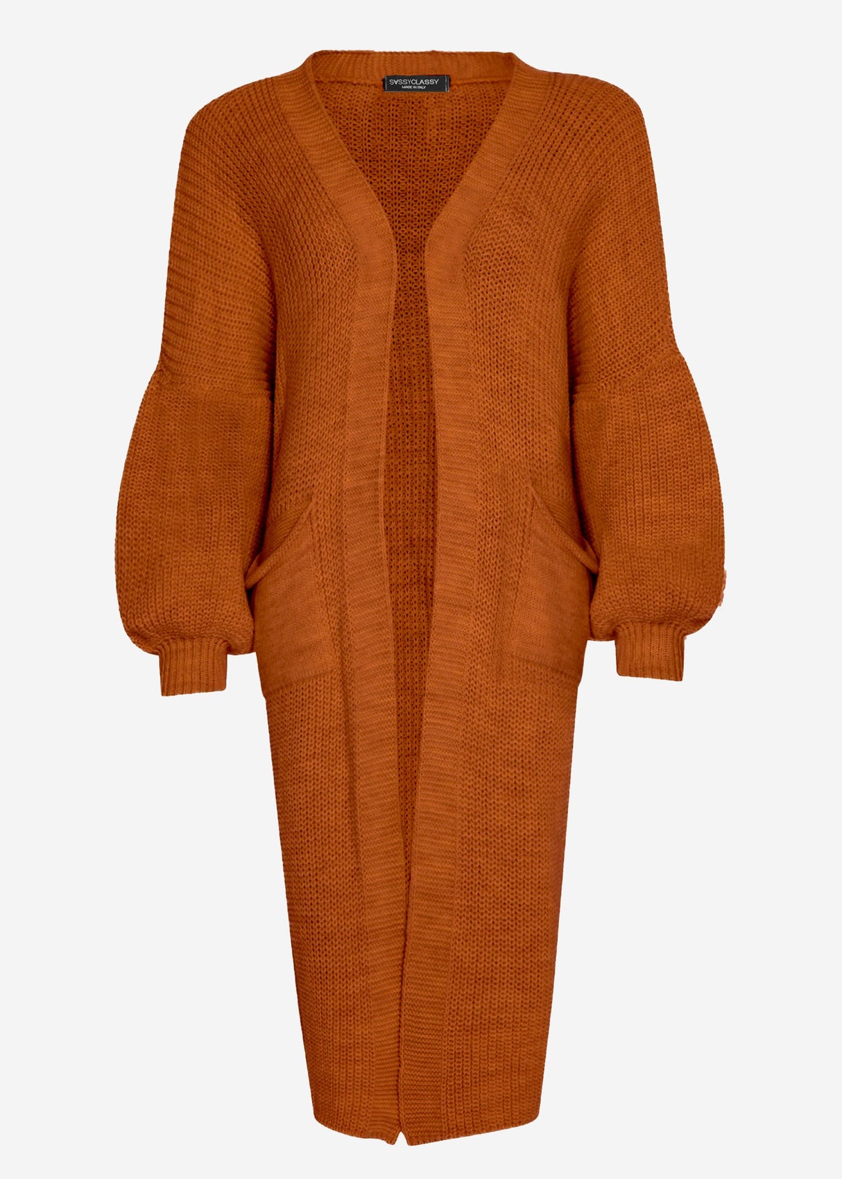 Long super soft cardigan with pockets - rust red