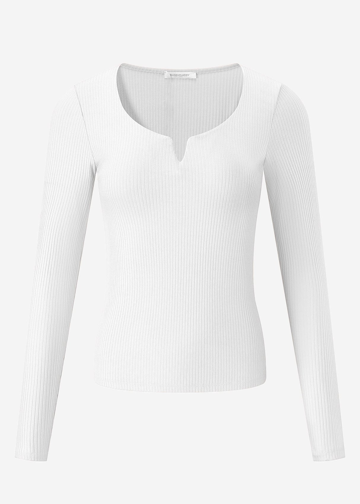 Geripptes Langarmshirt - offwhite