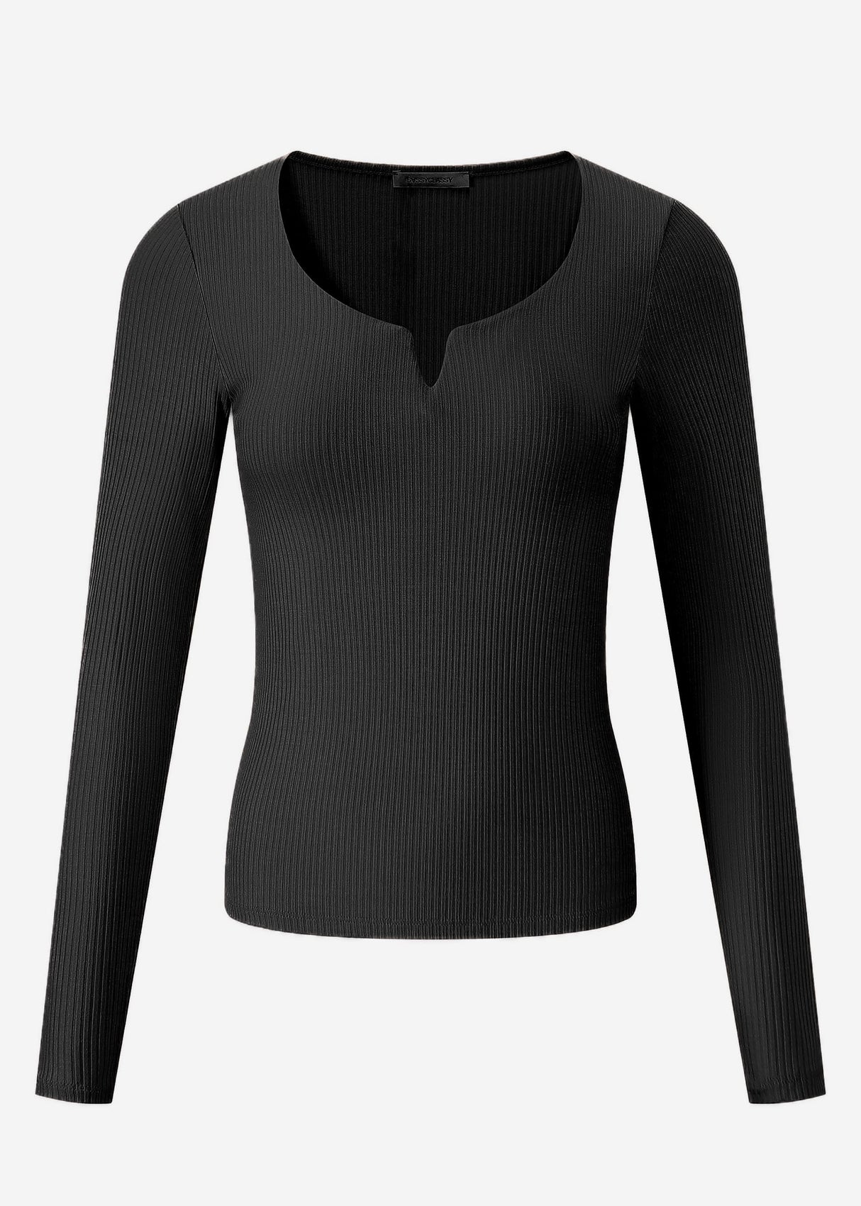 Geripptes Langarmshirt - schwarz