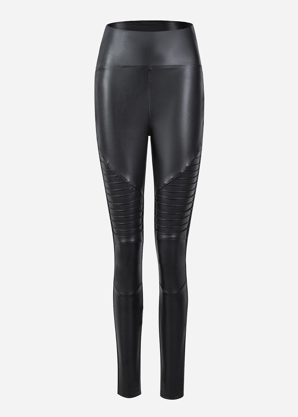 High-Rise Thermo Biker Leather Leggings - Black