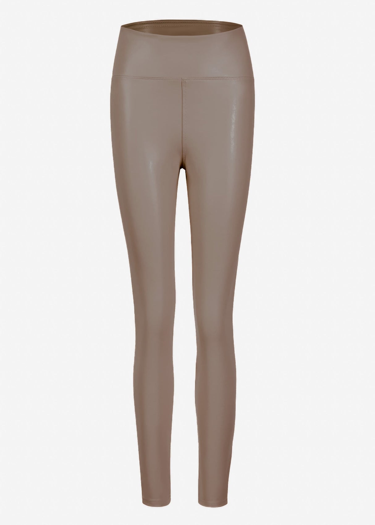 High-rise thermal leather leggings with wide waistband - taupe