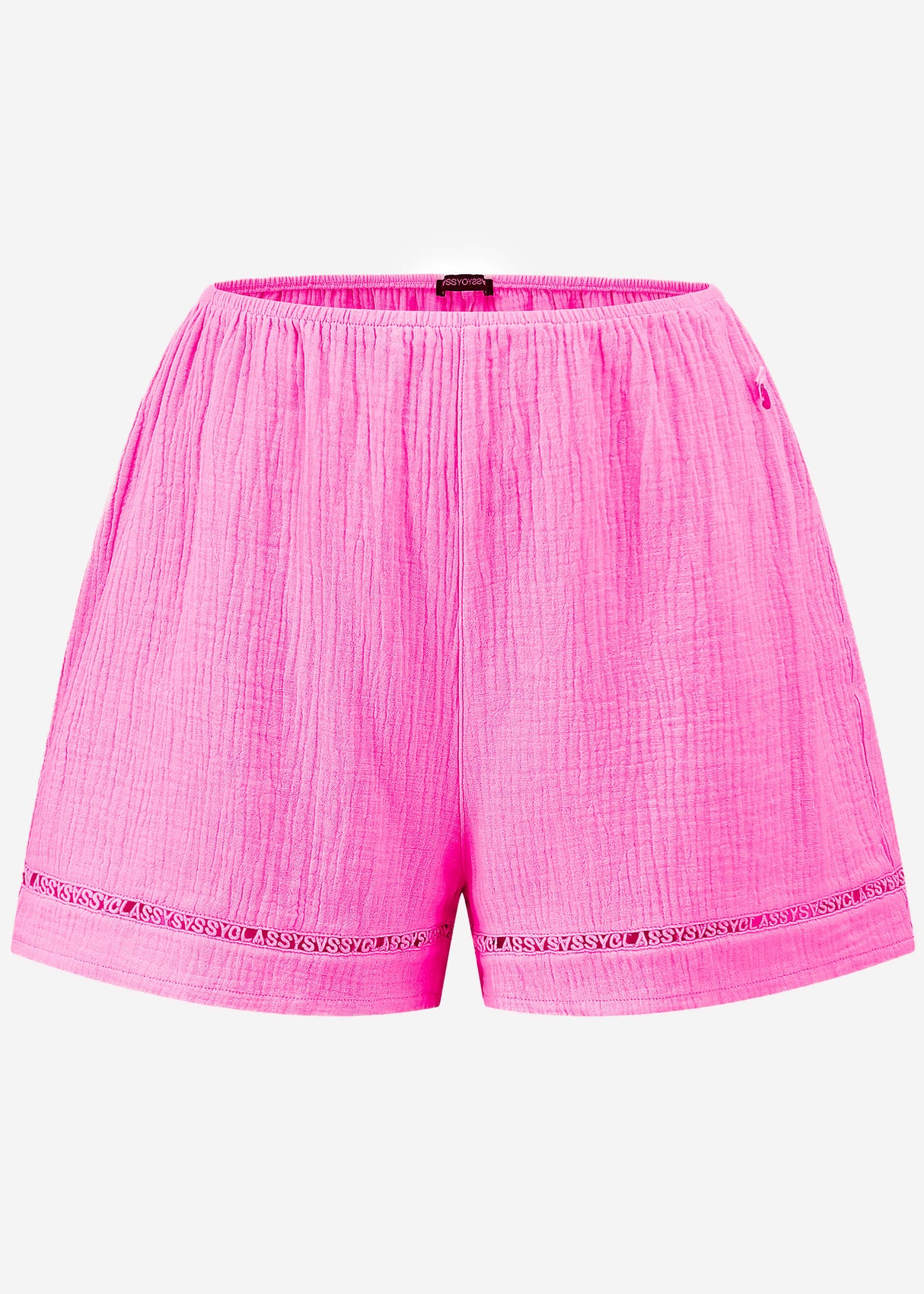 Musselin Pyjamashorts mit Spitzenborte - pink