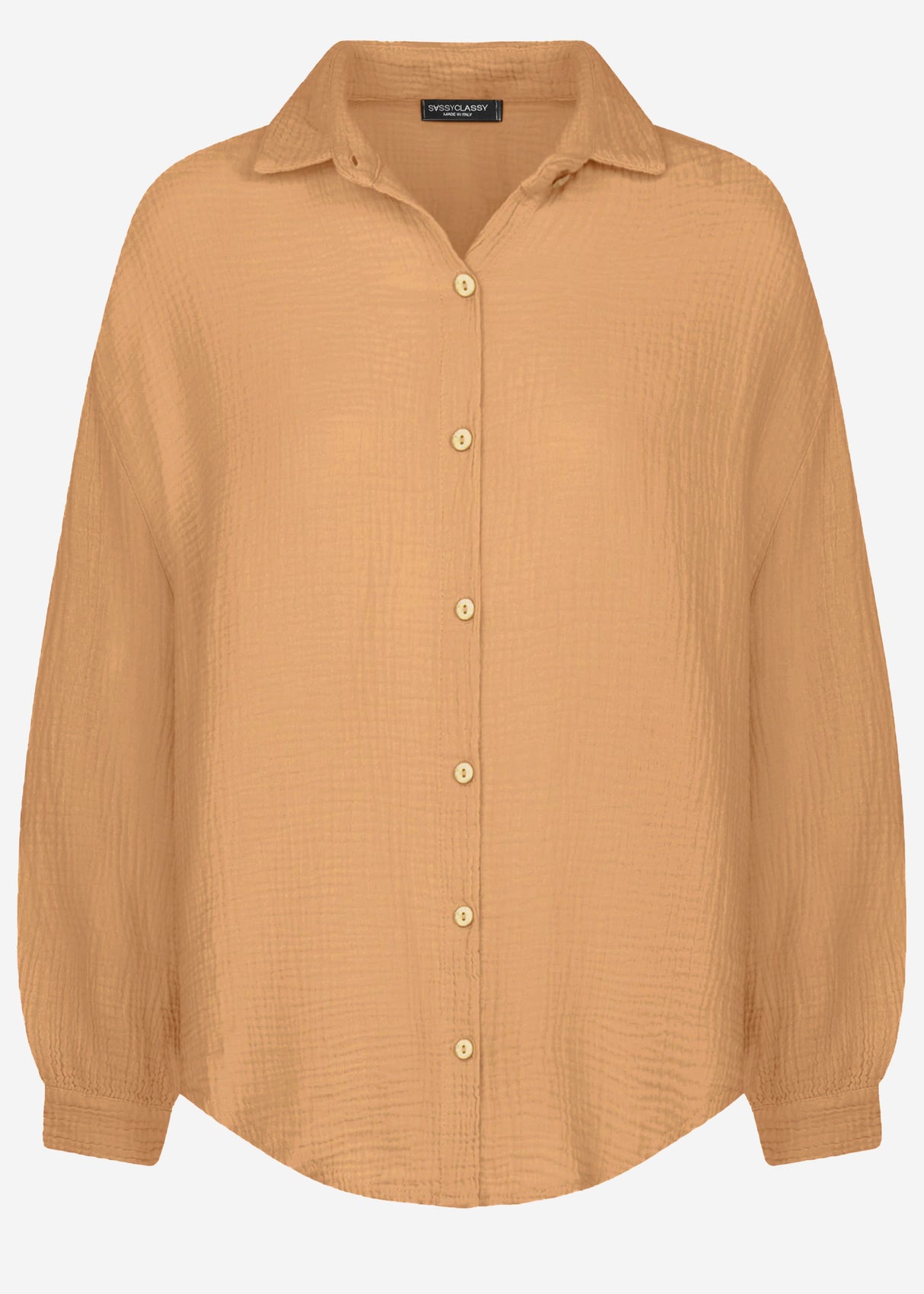 Musselin Bluse oversize kurz - hellbraun