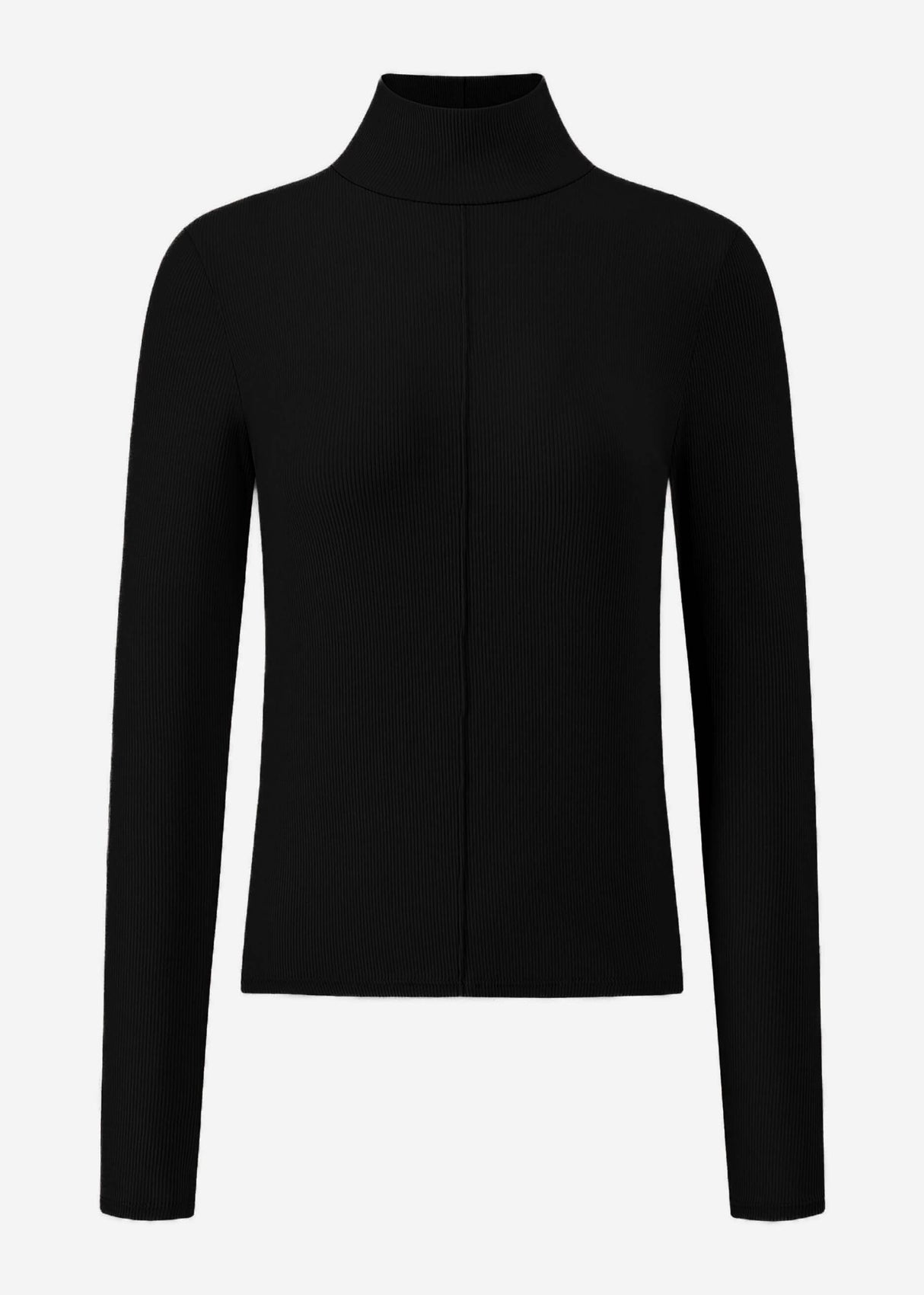 Long-sleeved shirt with turtleneck and piping - black