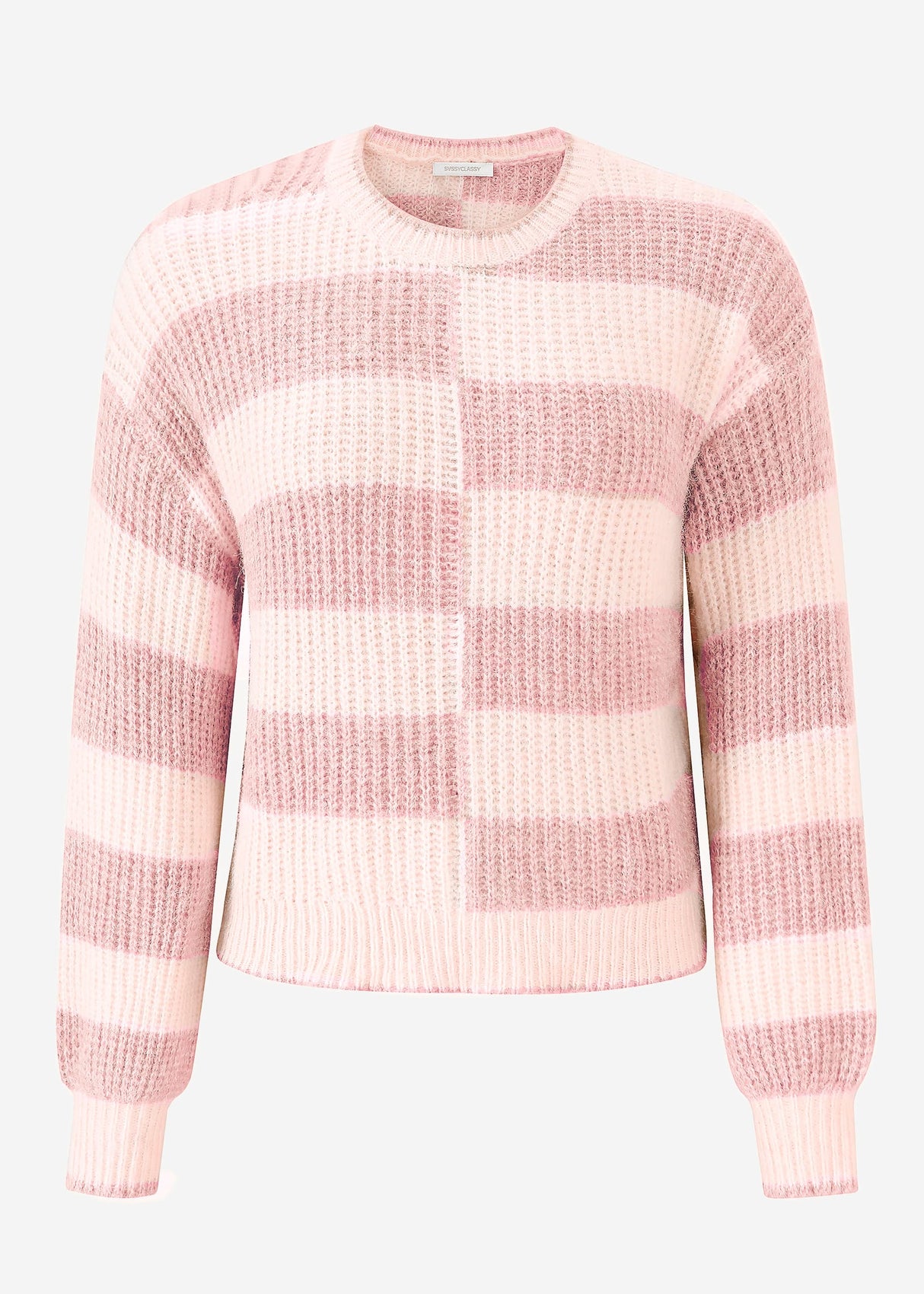 Fluffy sweater with offset block stripes - pink-off-white