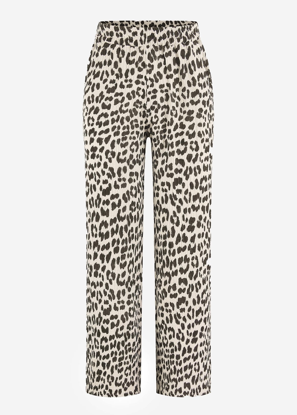 Wide-leg muslin pants in leopard print - light beige