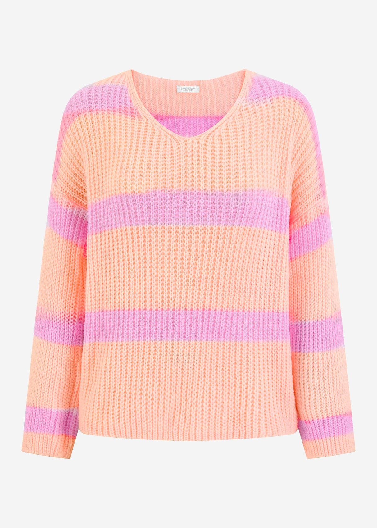 Pullover mit Streifen und V-Ausschnitt - peach-flieder