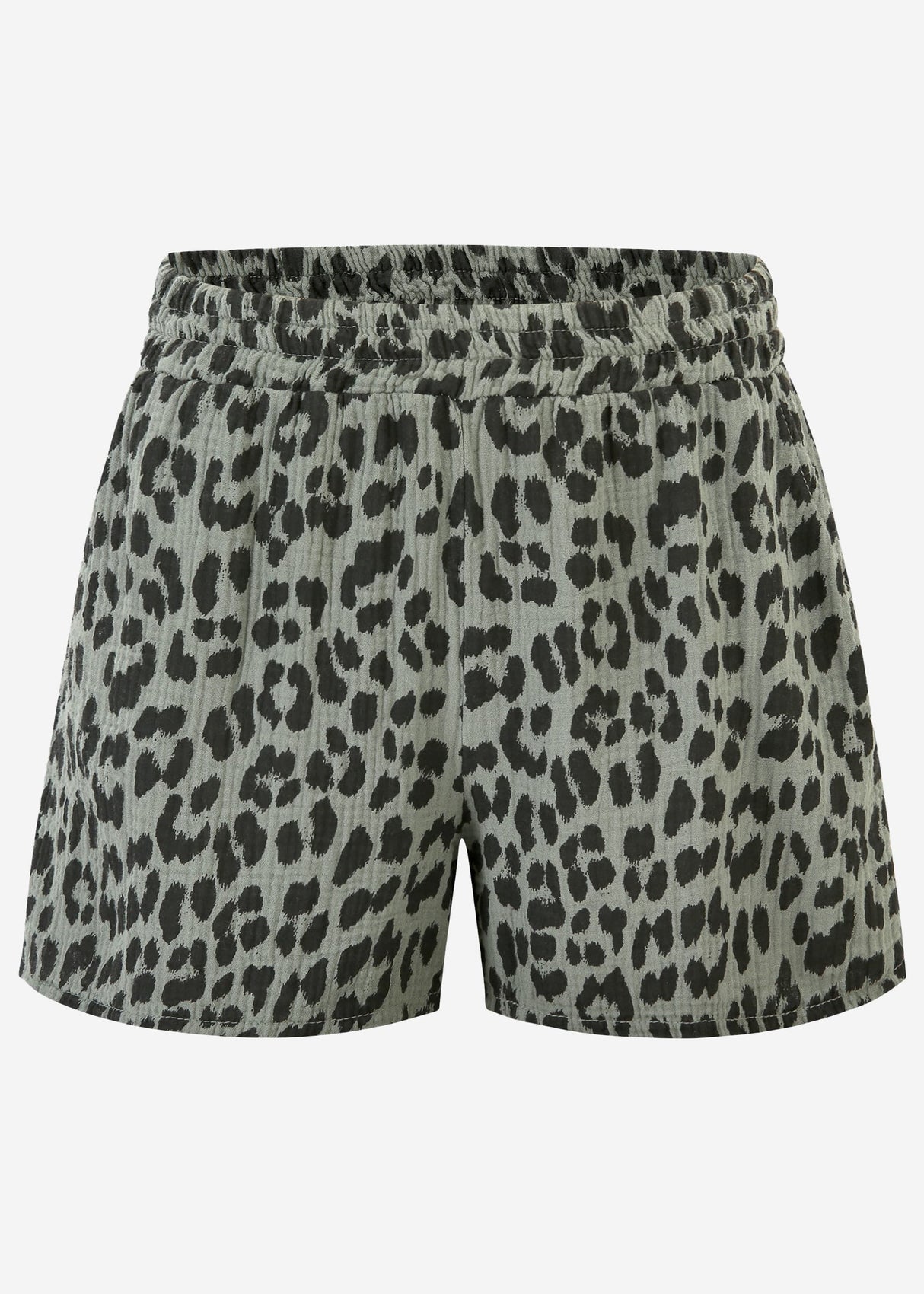 Muslin shorts with leopard print - khaki