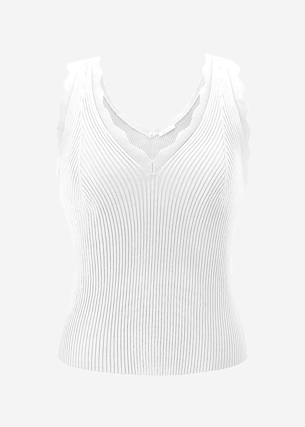 Knitted top with V-neck - off-white