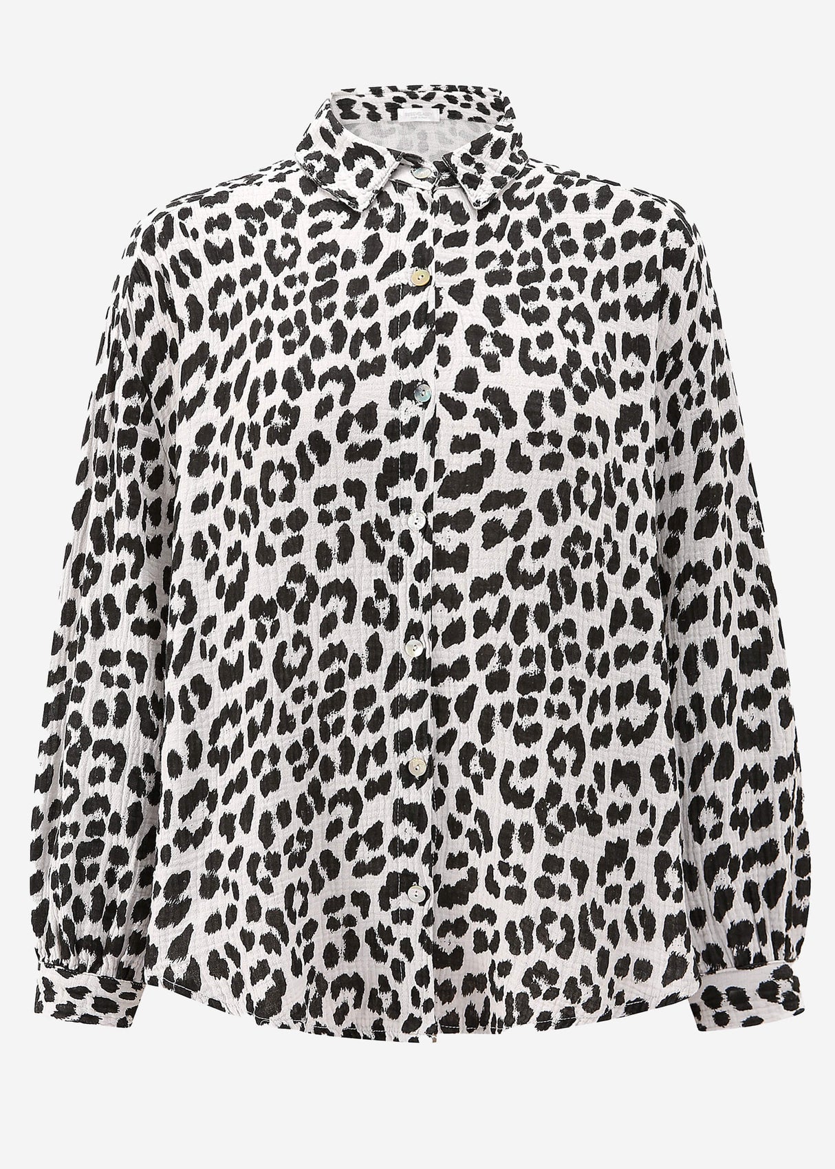 Musselin Bluse oversize kurz mit Leo-Print - offwhite