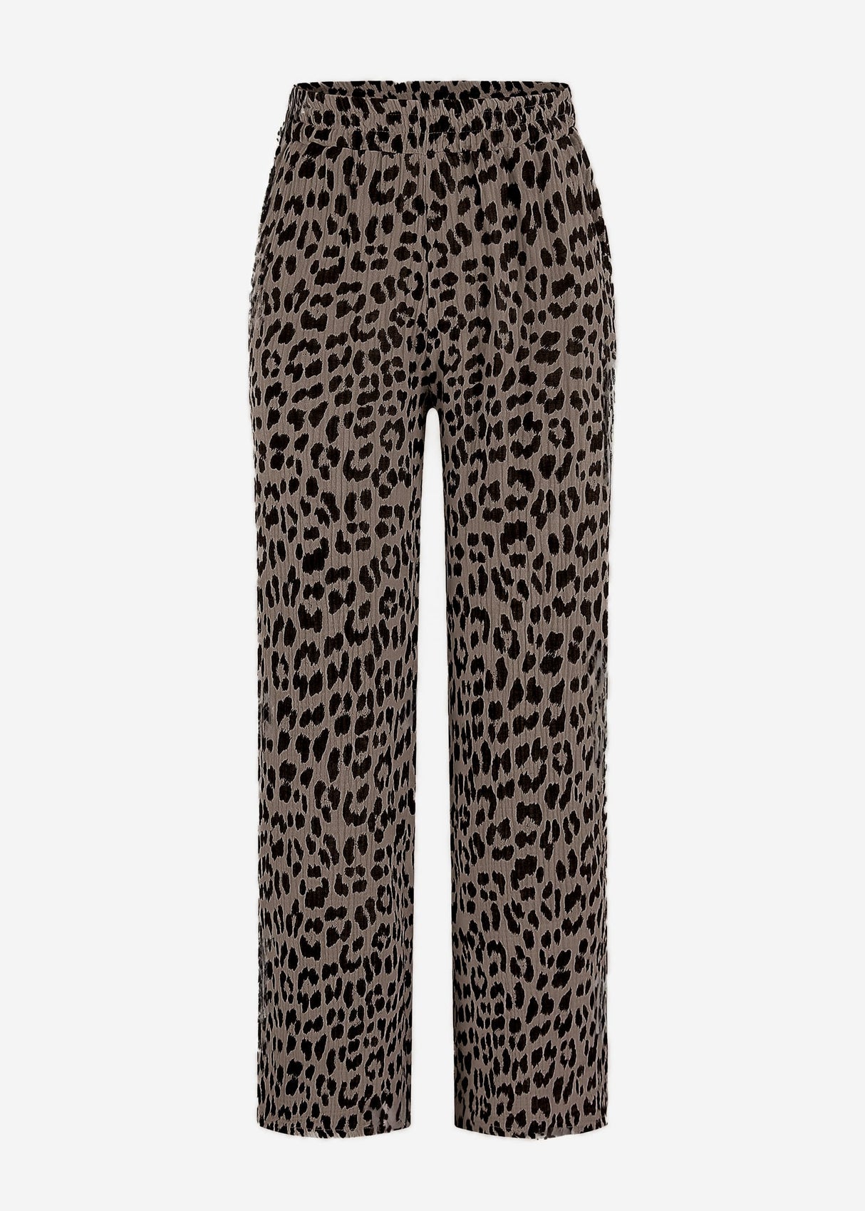 Wide-leg muslin pants in leopard print - taupe