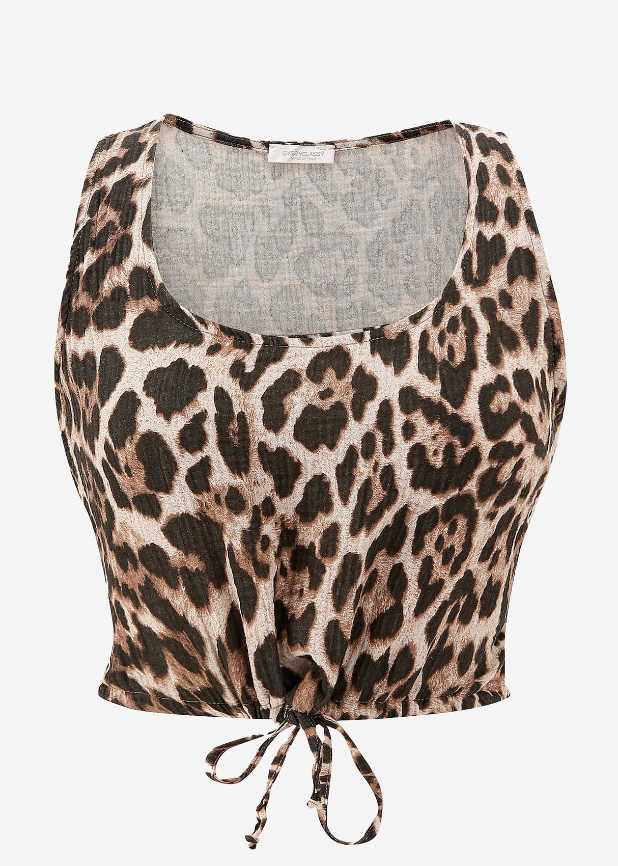 Muslin top with drawstring in leopard print - brown