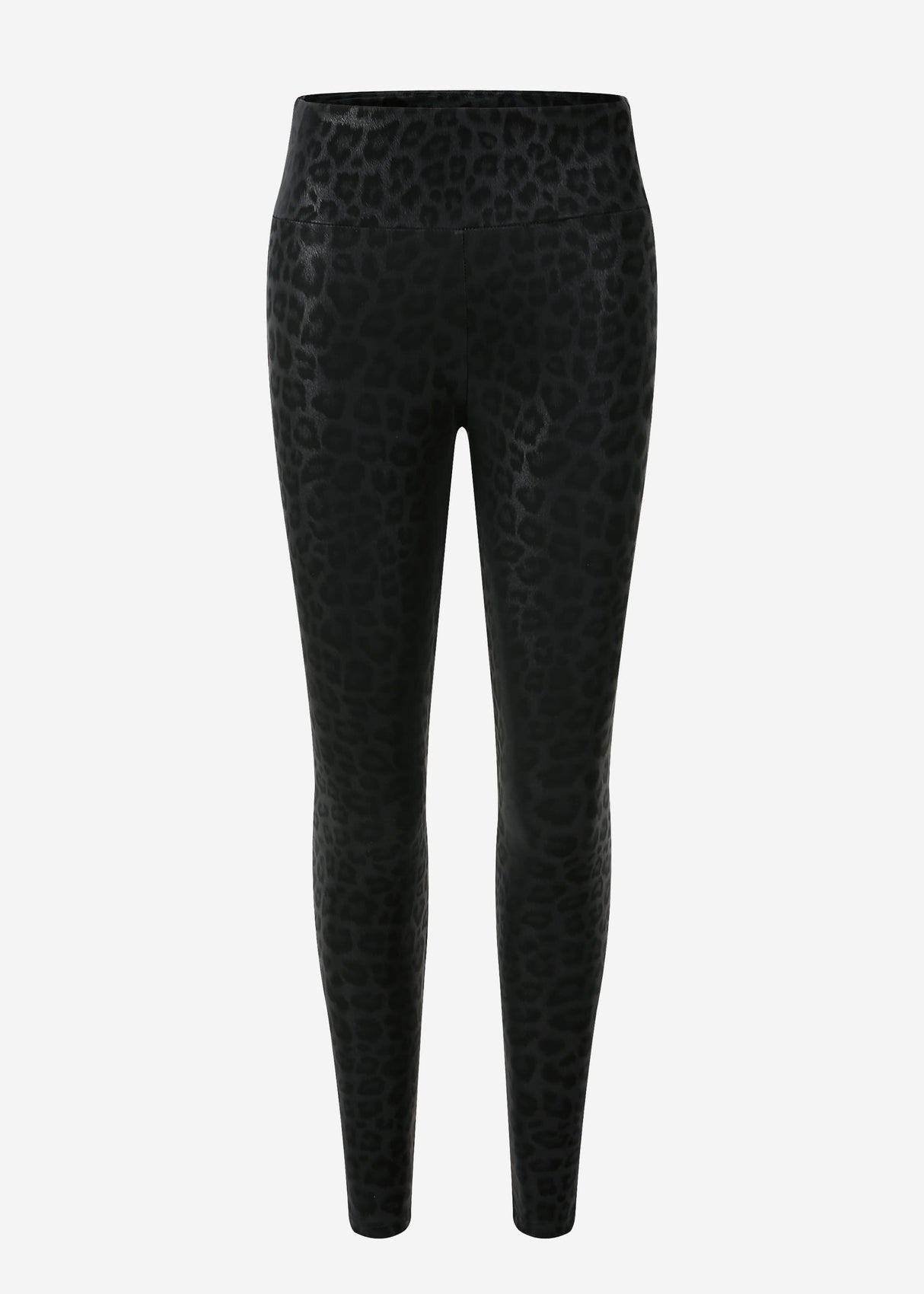 Faux leather leggings with leopard print - black