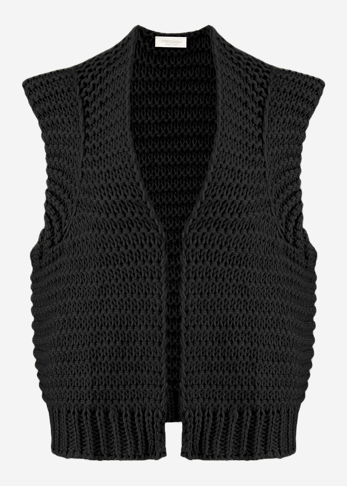 Sleeveless knitted vest with structured shoulders - black