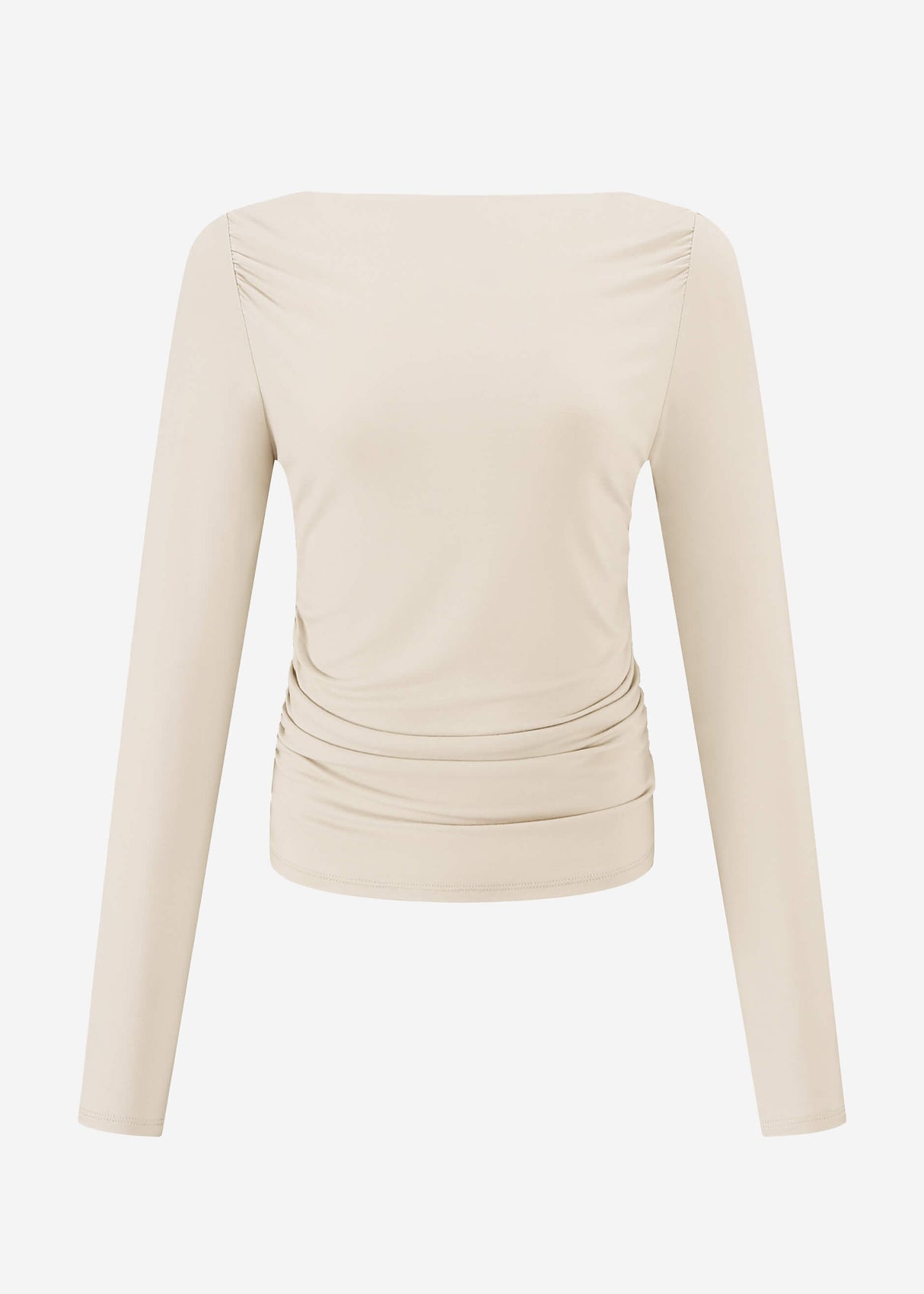 Long-sleeved shirt with gathers - beige