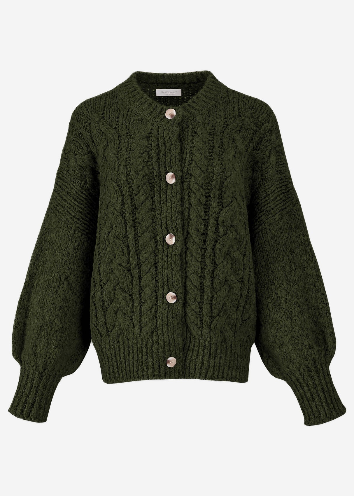 Super fluffy cable-knit cardigan - khaki
