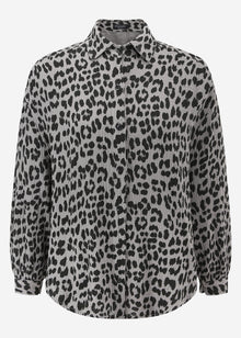 Oversize Musselin Bluse mit Leo-Print - taupe