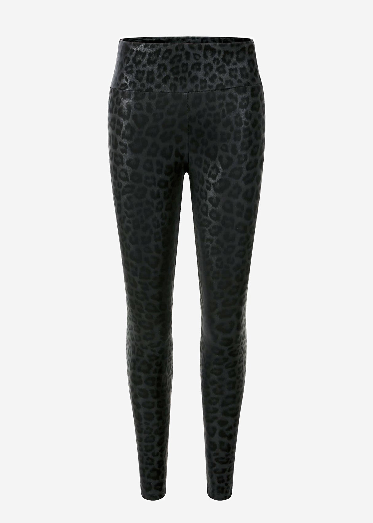 Thermo faux leather leggings with leopard print - black