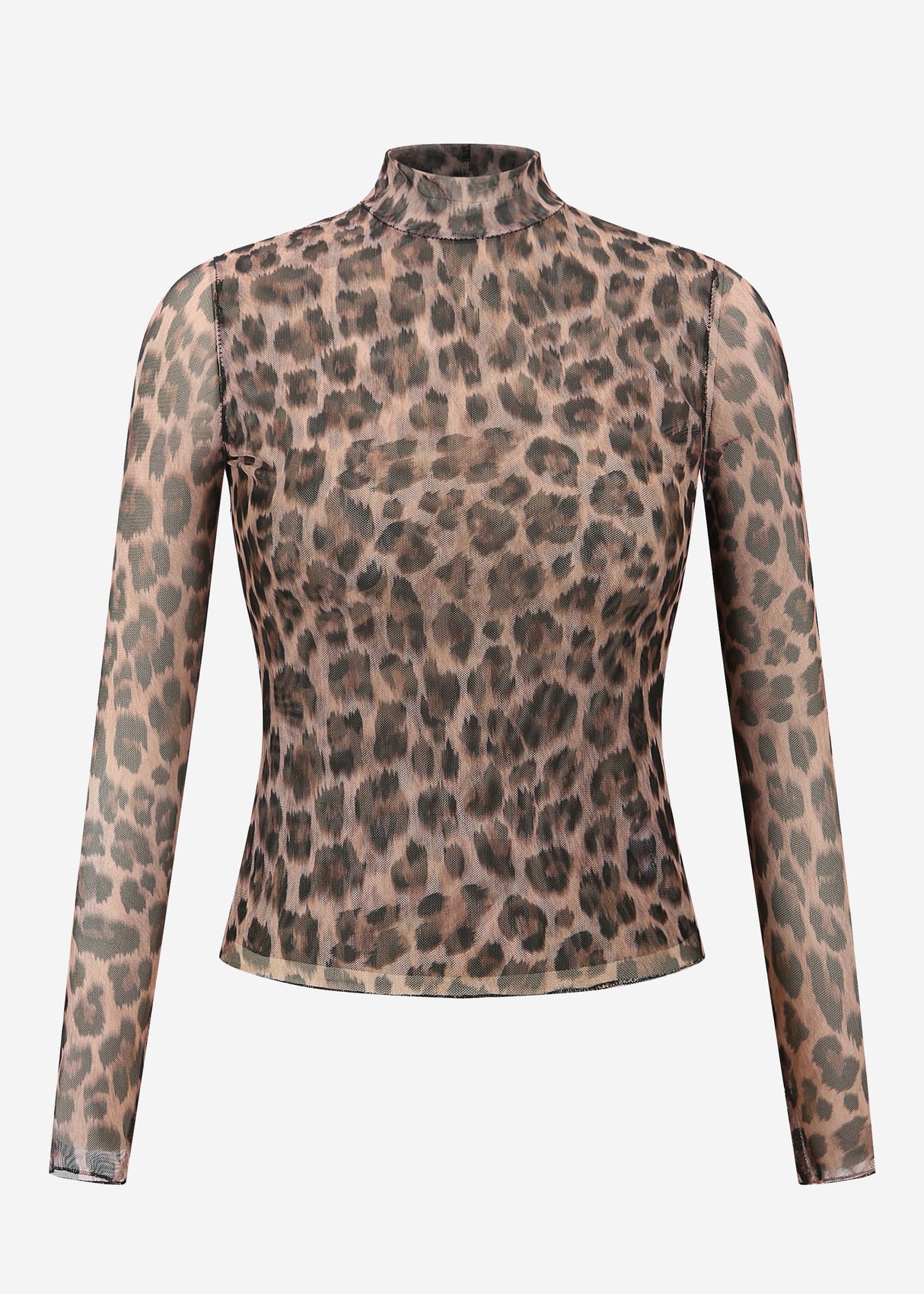 Mesh long-sleeved shirt with leopard print - brown