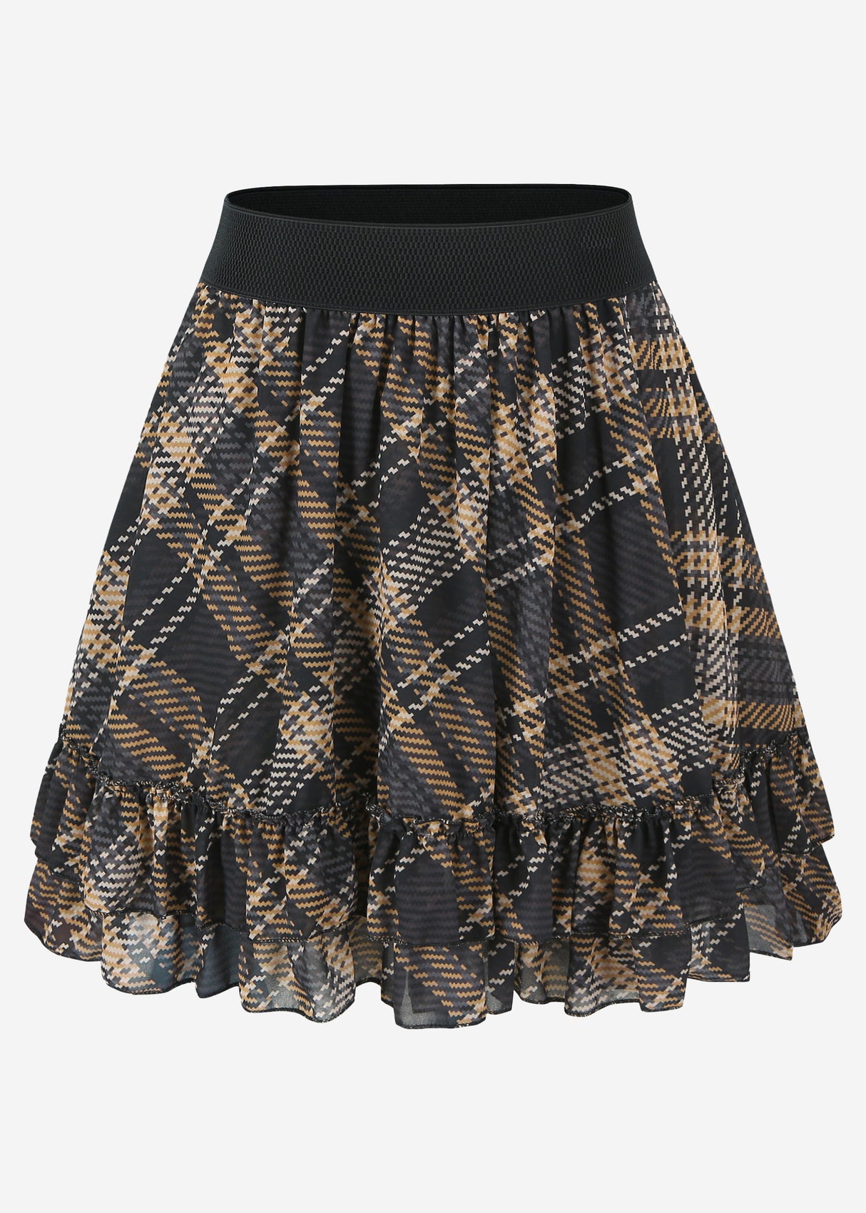Check print ruffle skirt - brown