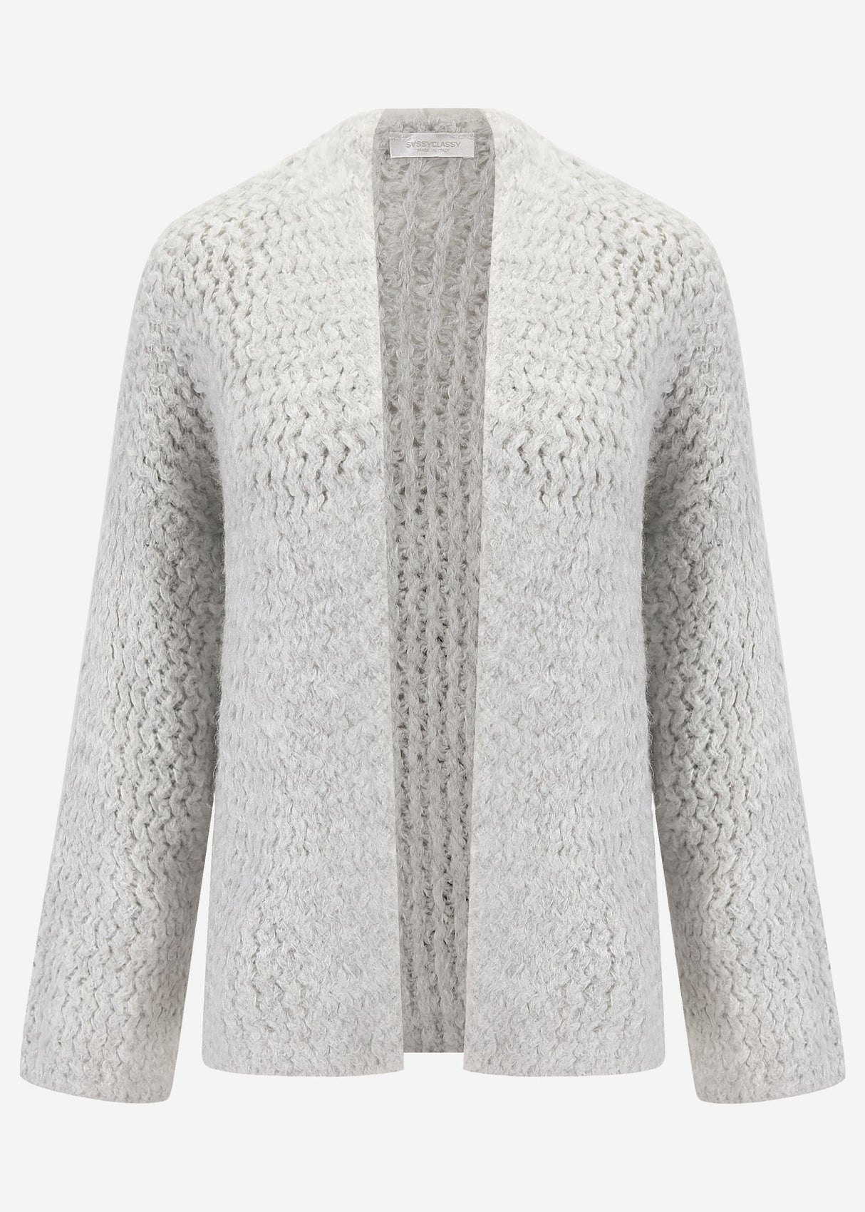 Grobstrick Cardigan mit Trompetenärmel - hellgrau