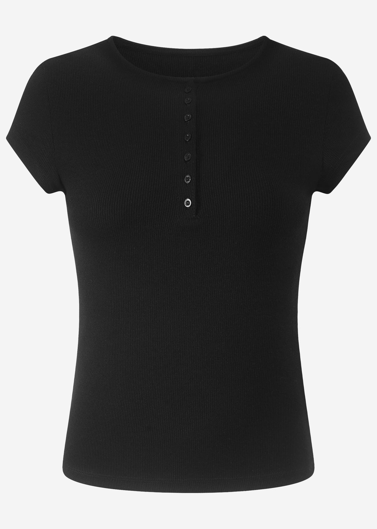 Ribbed button-front T-shirt - black