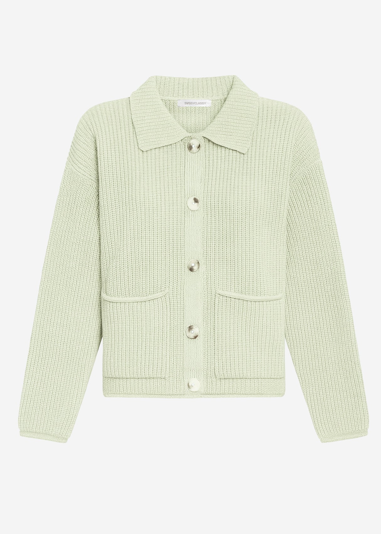 Strickjacke mit Kragen - grün