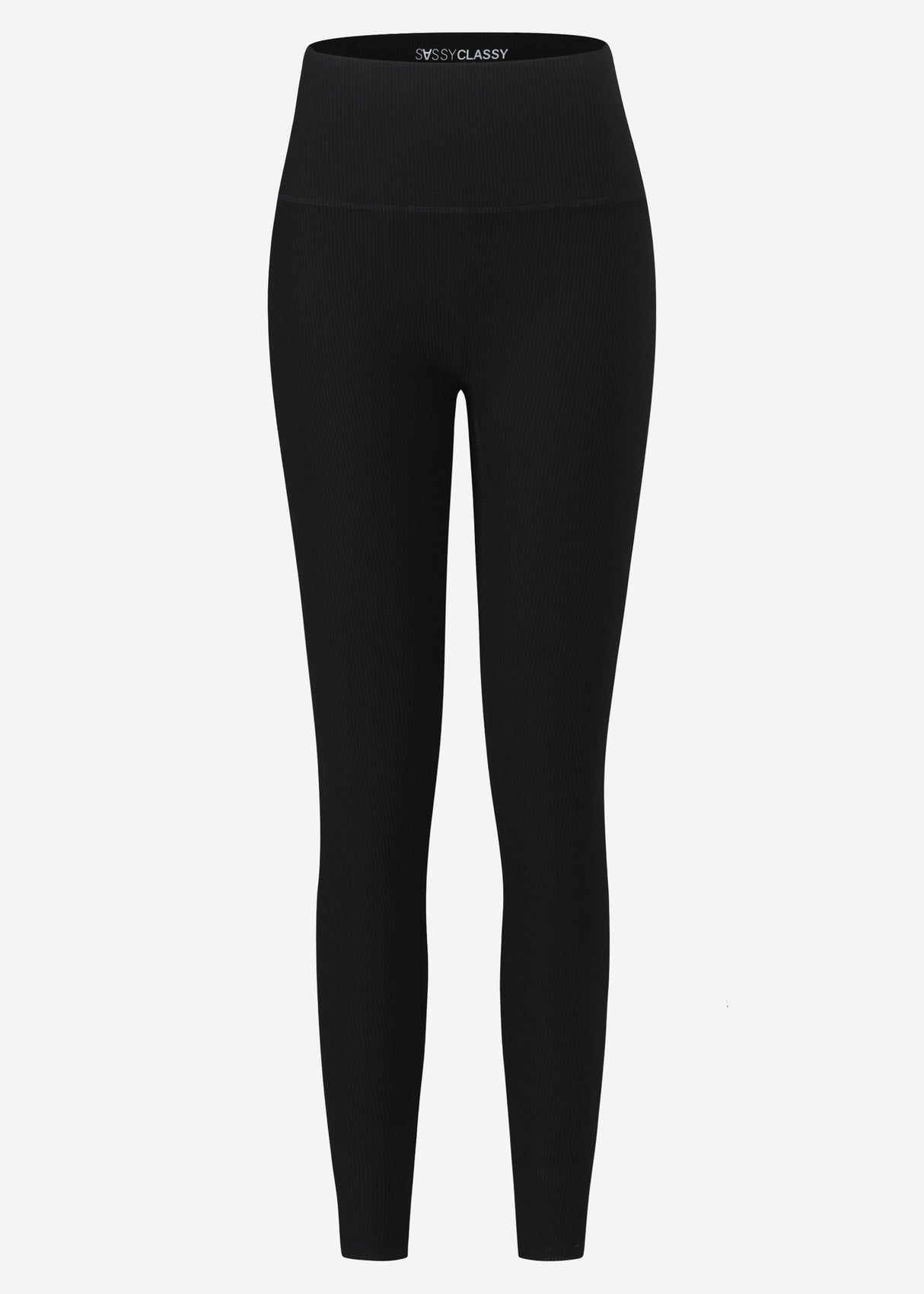 Ribbed high-waisted sports leggings - black