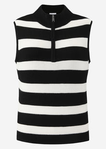 Striped top with zip - black