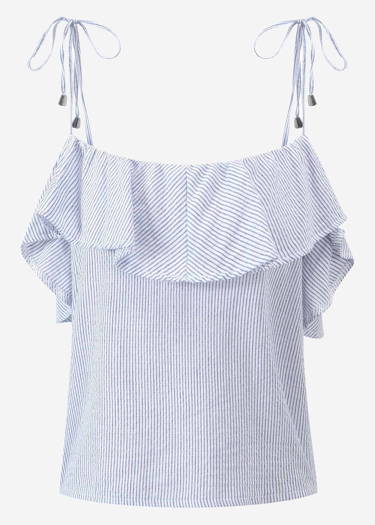 Gestreiftes Top mit Volant - blau