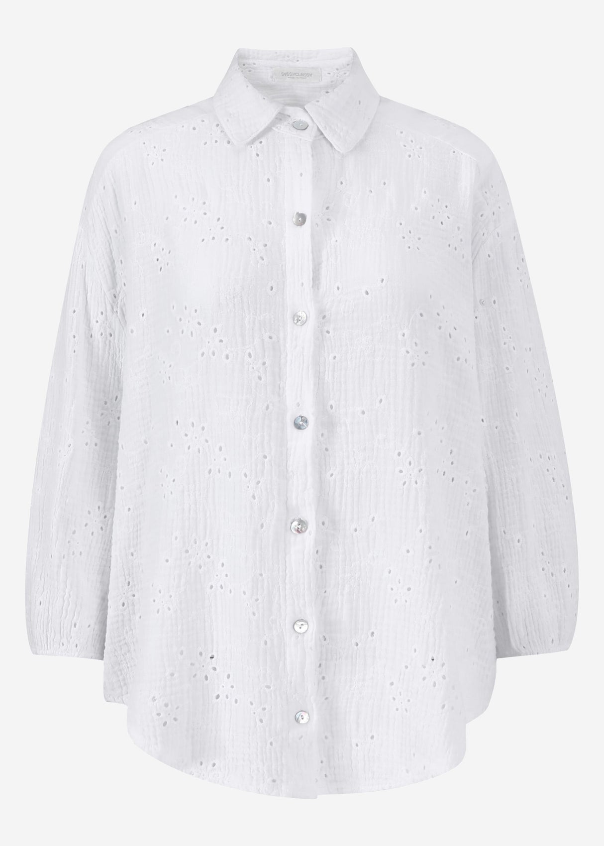 Short-sleeved muslin blouse with eyelet embroidery - white