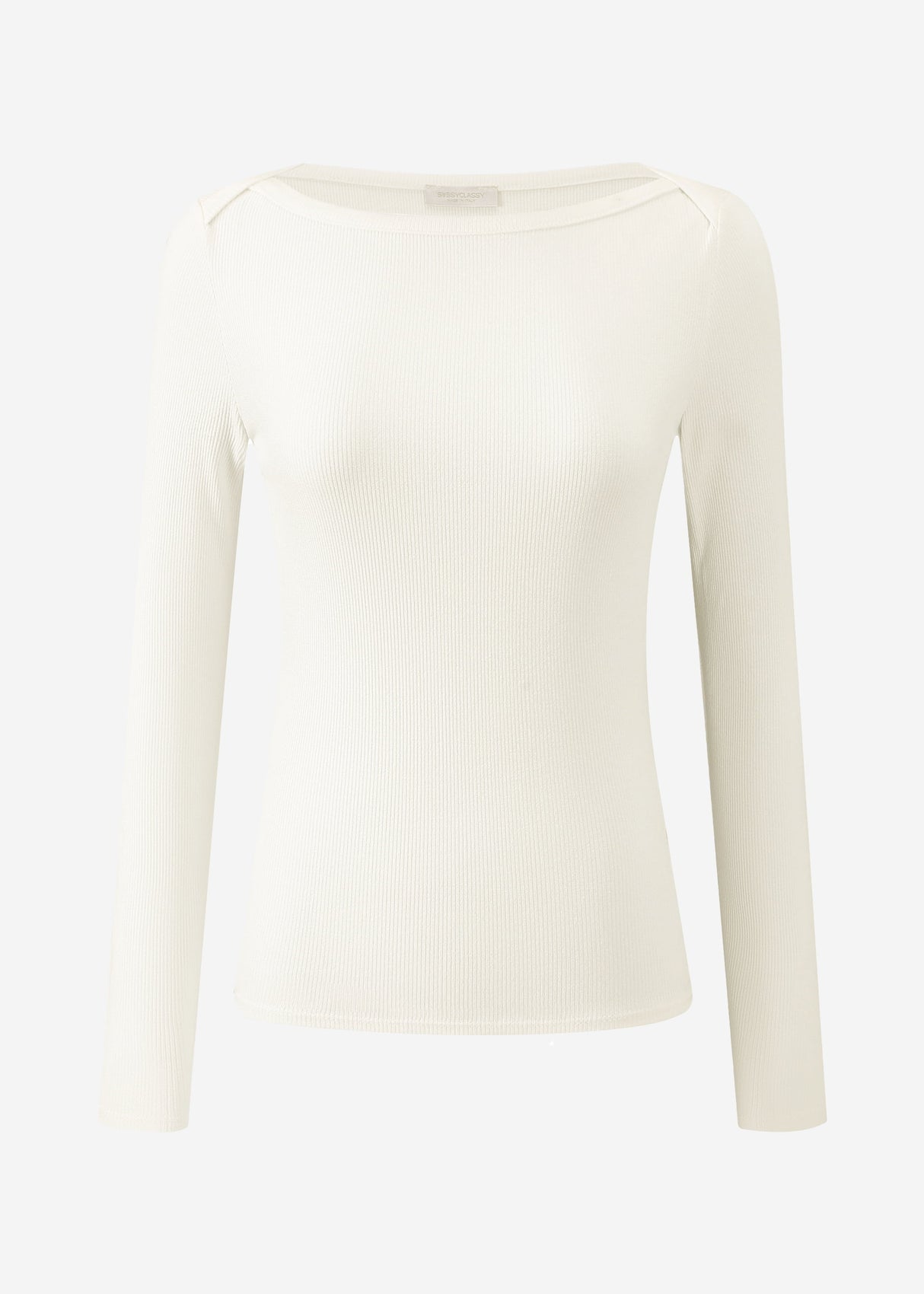 Langarmshirt mit U-Boot Ausschnitt - offwhite