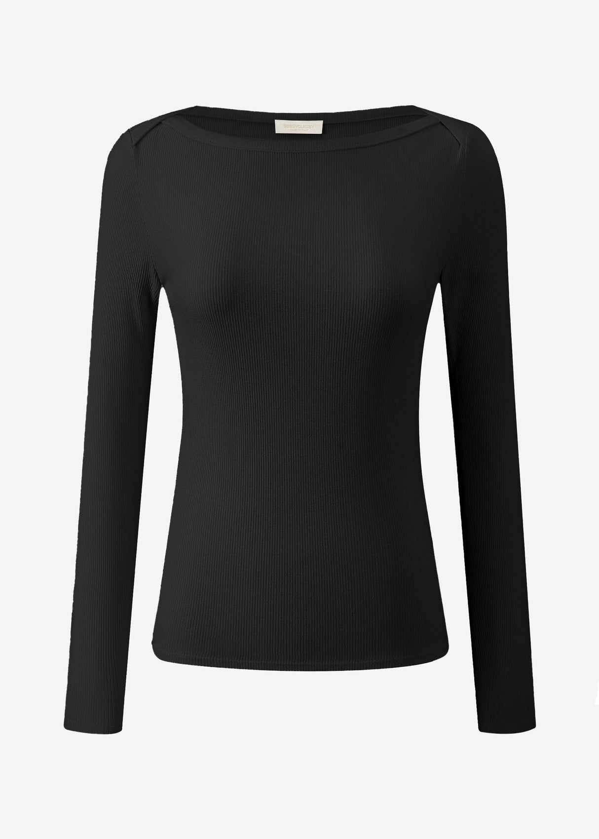 Langarmshirt mit U-Boot Ausschnitt - schwarz