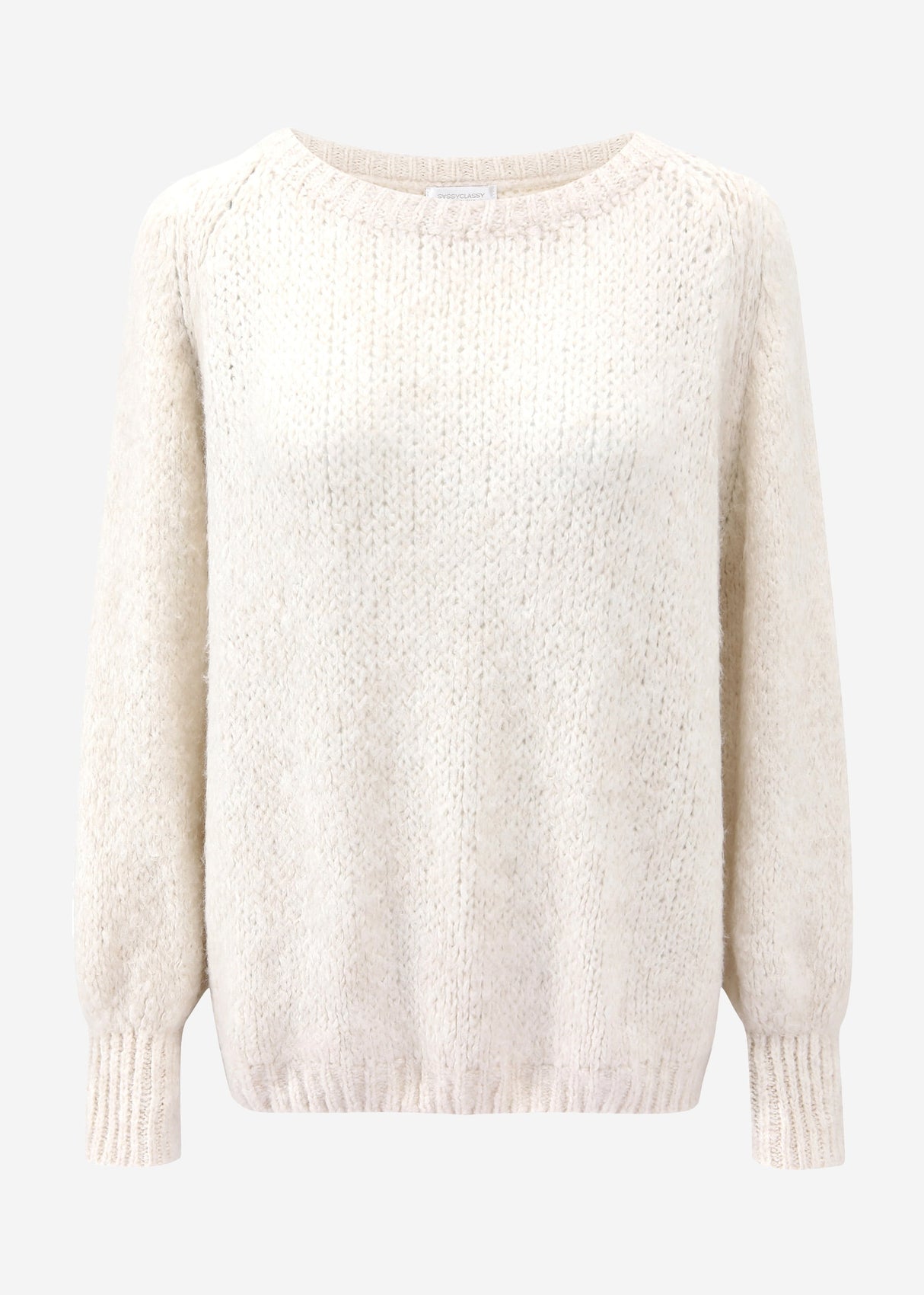 Flauschiger Pullover mit U-Boot Ausschnitt - offwhite